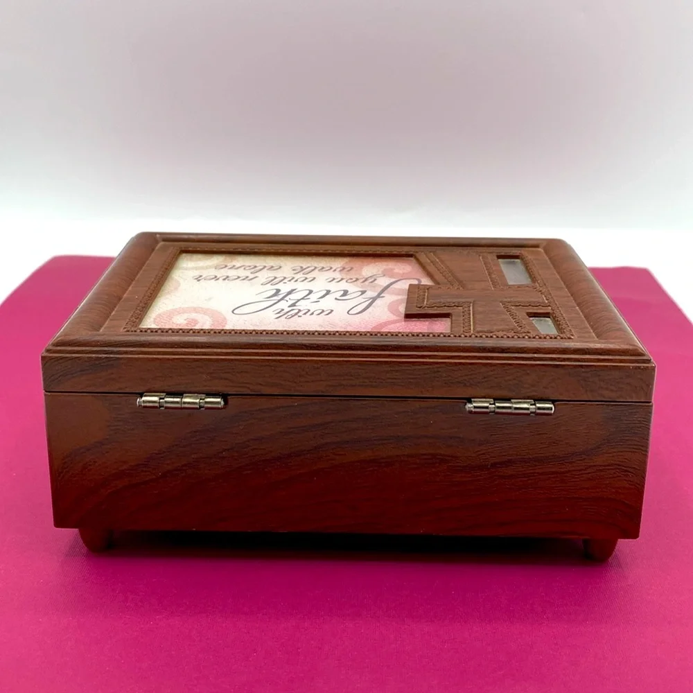 Woodgrain Religious Music Box With Faith You Will Never Walk Alone”