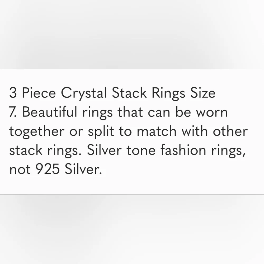 3 Piece Crystal Stack Rings Size 7 NWT