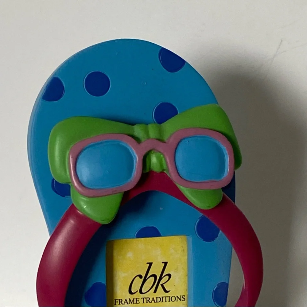 Flip Flop Picture Frame New Small 2.5 X 1.5” Photo Blue Pink Summer Shoes By cbk