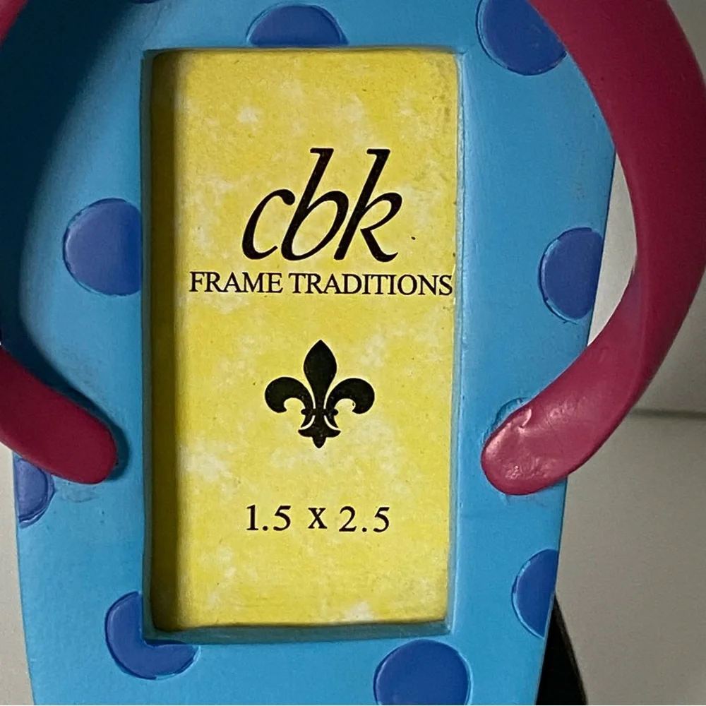 Flip Flop Picture Frame New Small 2.5 X 1.5” Photo Blue Pink Summer Shoes By cbk