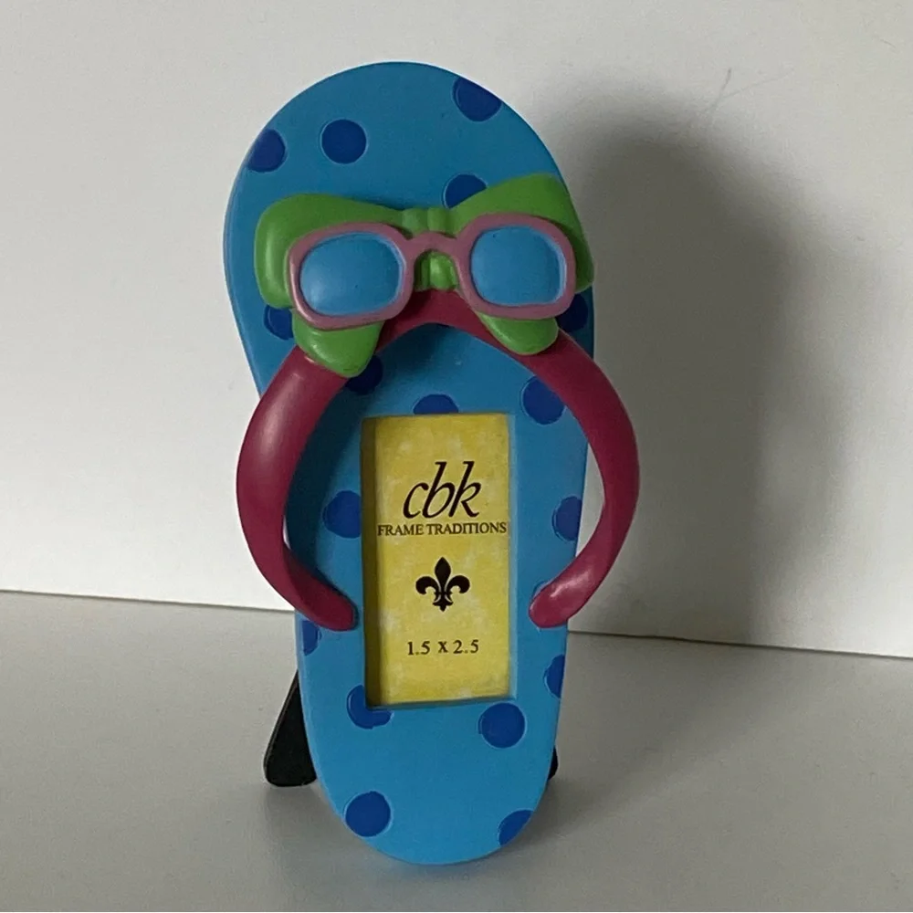 Flip Flop Picture Frame New Small 2.5 X 1.5” Photo Blue Pink Summer Shoes By cbk
