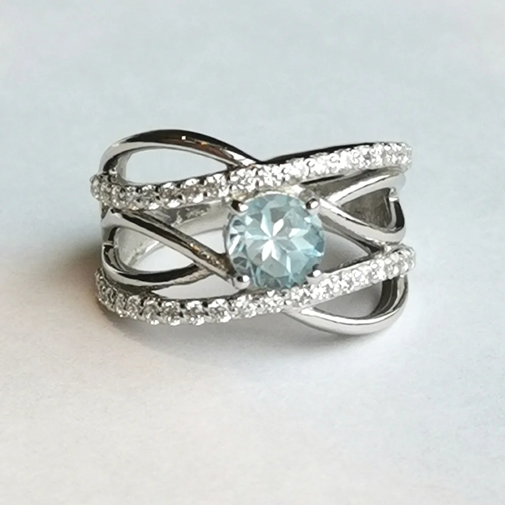 Sterling silver blue topaz gemstone ring sz 6 🆕
