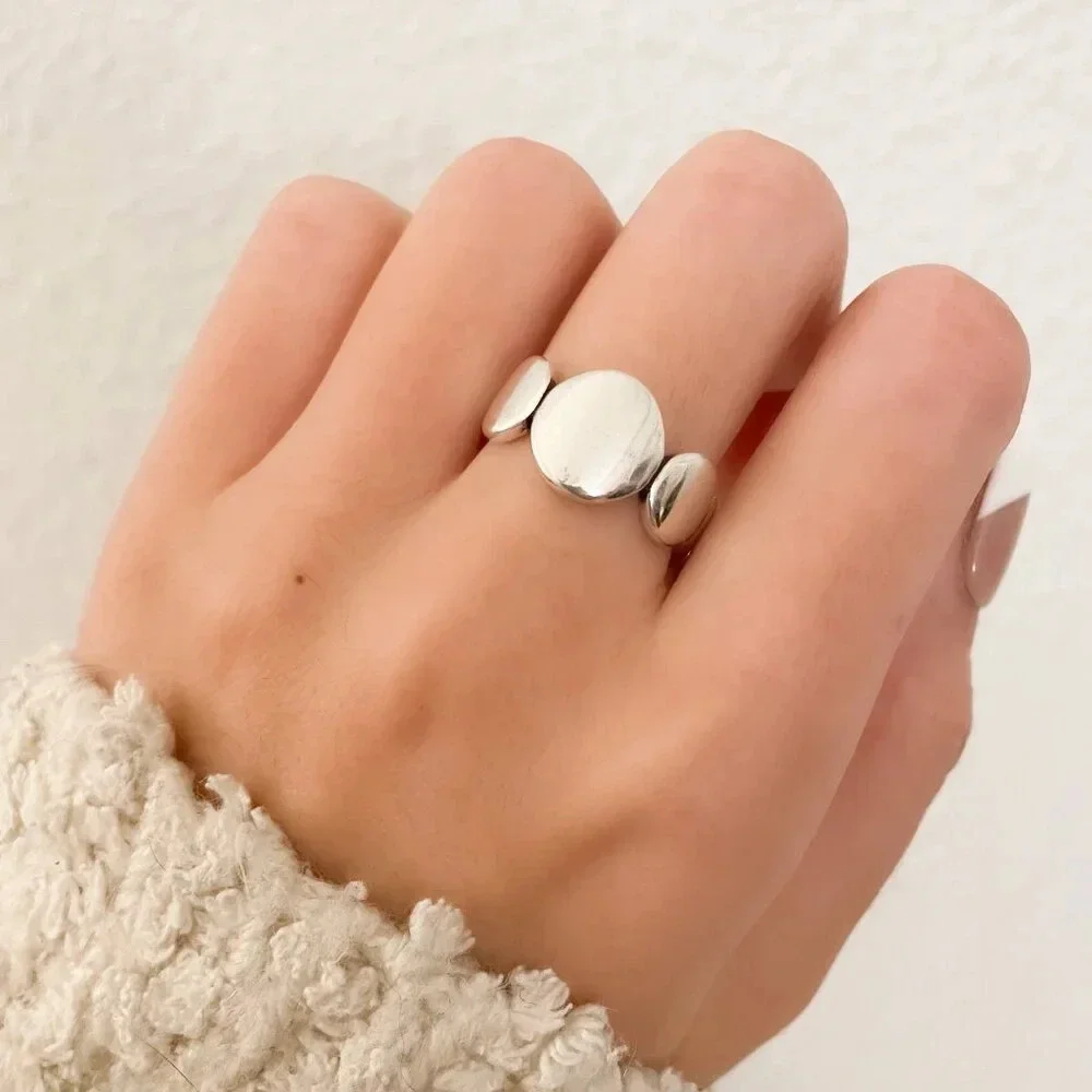 925 Sterling Silver Oval Ring Minimalist Ring Round Circle Ring Band