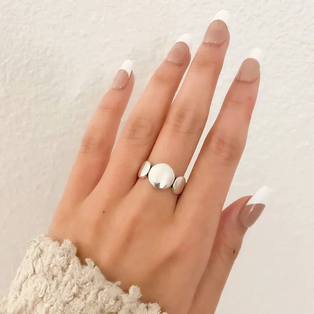 925 Sterling Silver Oval Ring Minimalist Ring Round Circle Ring Band