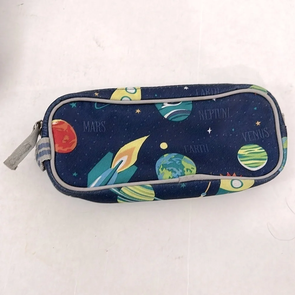 Pottery Barn Kids Mackenzie Space-Themed lunchbox with strap and pouch Navy Blue
