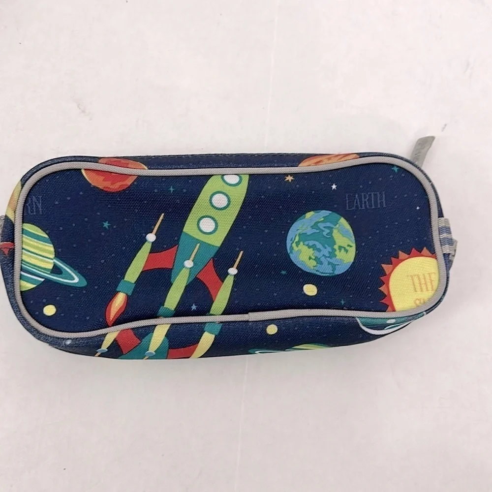Pottery Barn Kids Mackenzie Space-Themed lunchbox with strap and pouch Navy Blue
