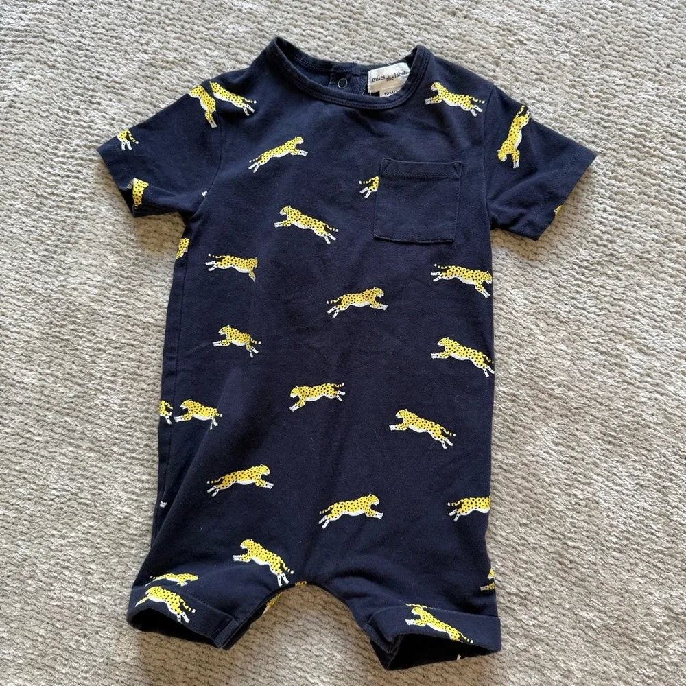 Miles The Label‎ Baby Romper 12M Cheetah Leopard Print Short Sleeve One Piece