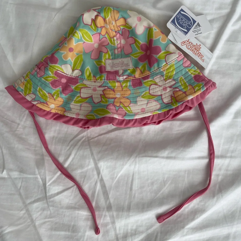 UV Skinz Floral Kids Reversible 2 Ways Sun Hat with Pink Trim UPF 50+ size 2T