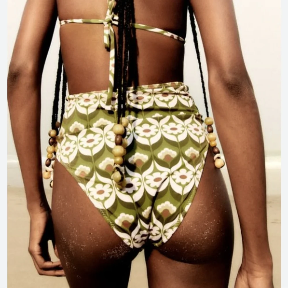 Zara Boho Print Super High Waist Cheeky Bikini Bottoms