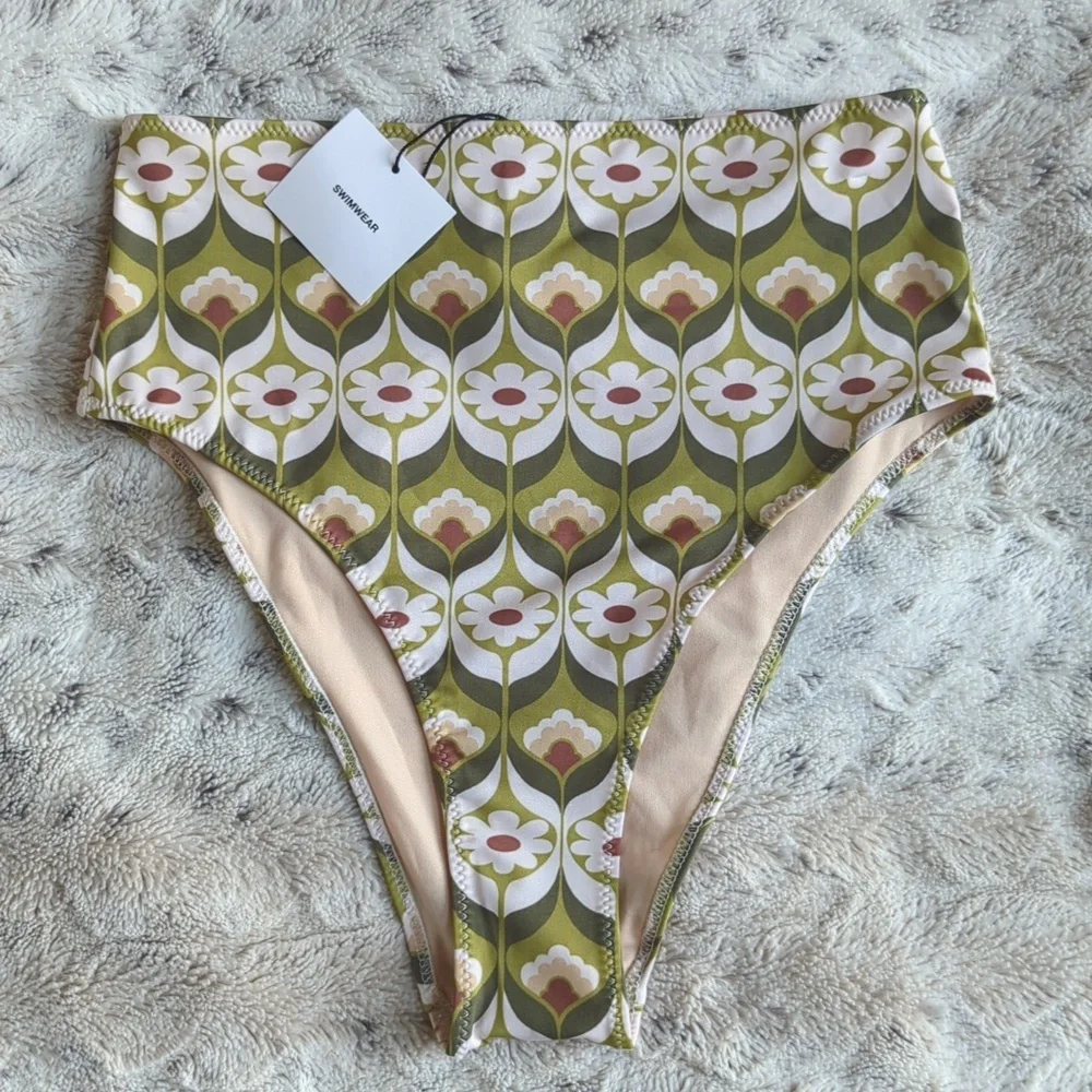 Zara Boho Print Super High Waist Cheeky Bikini Bottoms