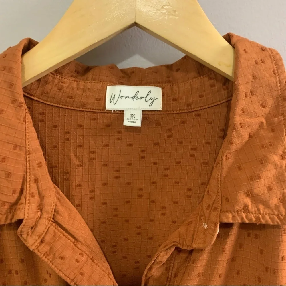 Wonderfly Rust Button Front Ruffle Hem Dress Plus Size