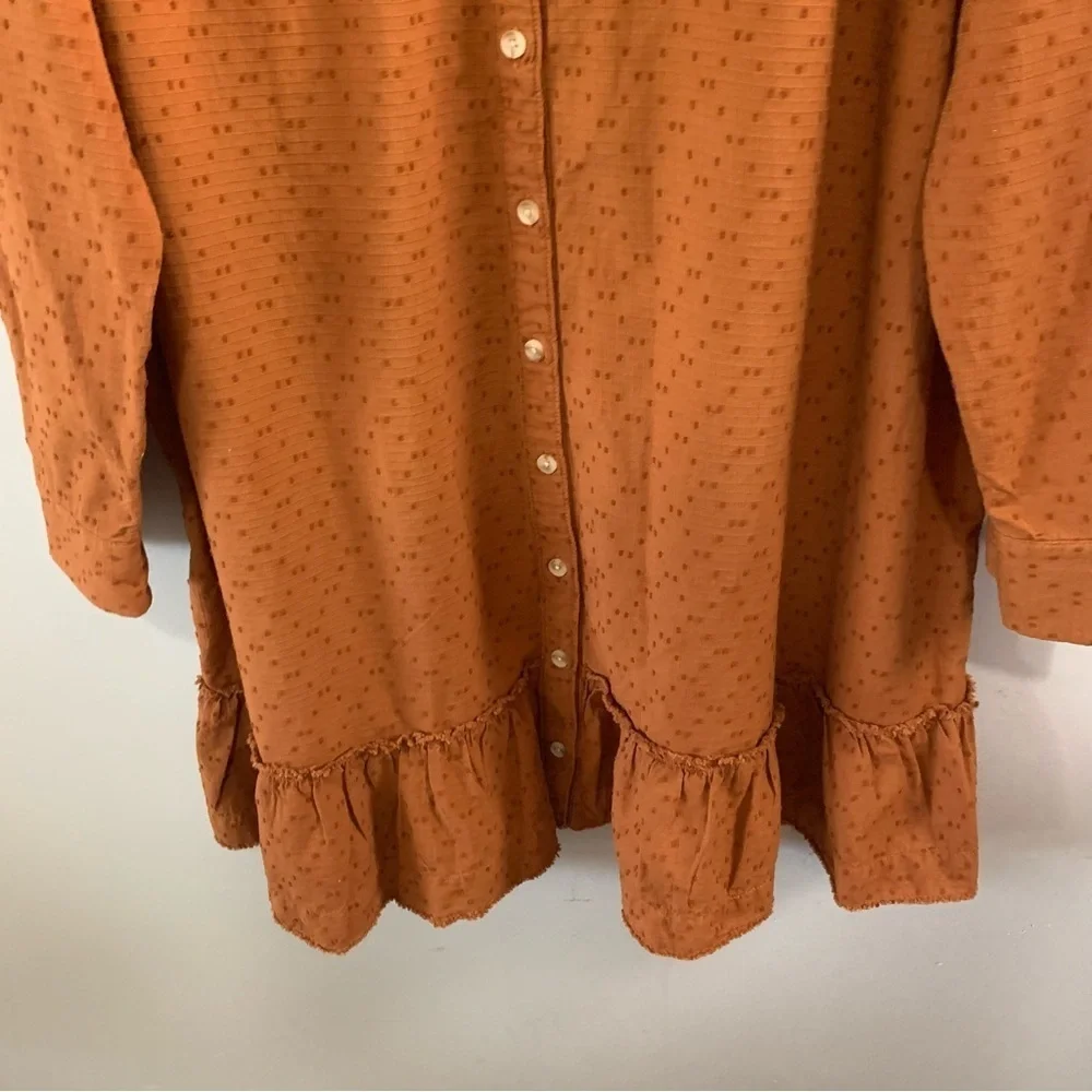Wonderfly Rust Button Front Ruffle Hem Dress Plus Size