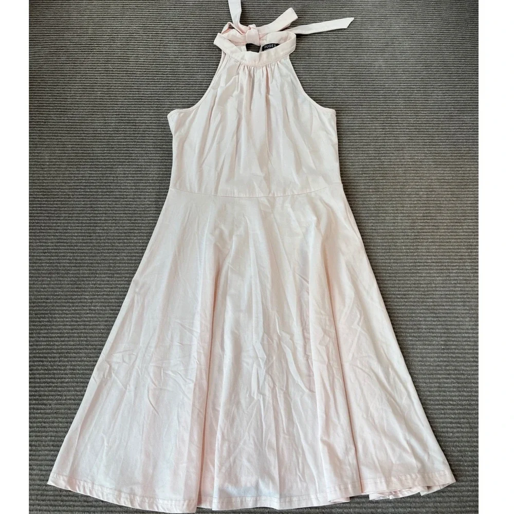 OUGES Womens Light Pink Halter Neck Tie Back Fit and Flare Mini Dress Size S