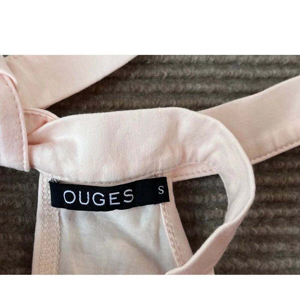 OUGES Womens Light Pink Halter Neck Tie Back Fit and Flare Mini Dress Size S