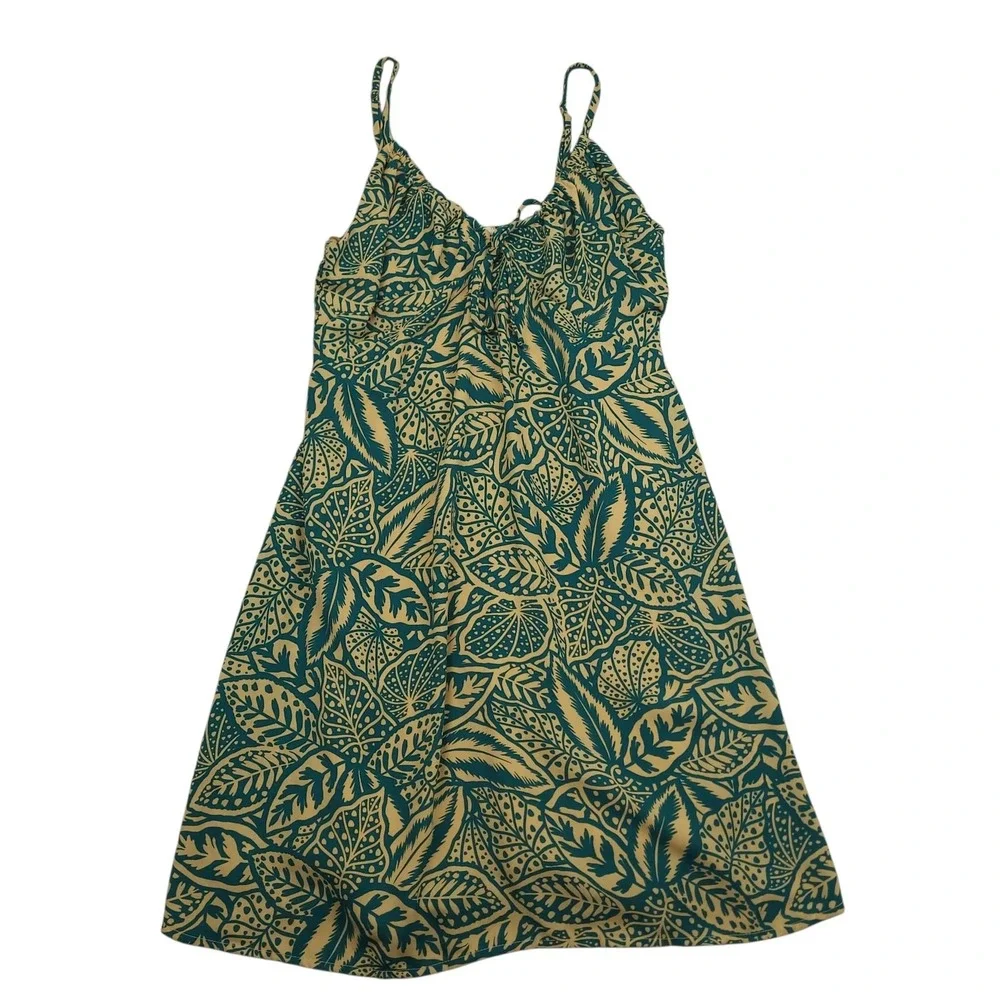 Sienna Sky Womens Tropical Leaf Mini Dress Sz Medium Spaghetti Strap Boho Casual