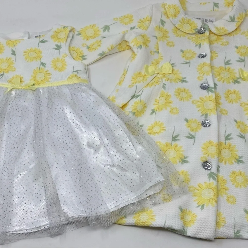 NWOT - Nannette Baby Girl Sunflower Dress & Coat Set - 12 Months