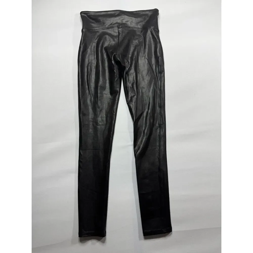 Spanx Women's Black Faux Leather Leggings - Size M‎ (26x26)*