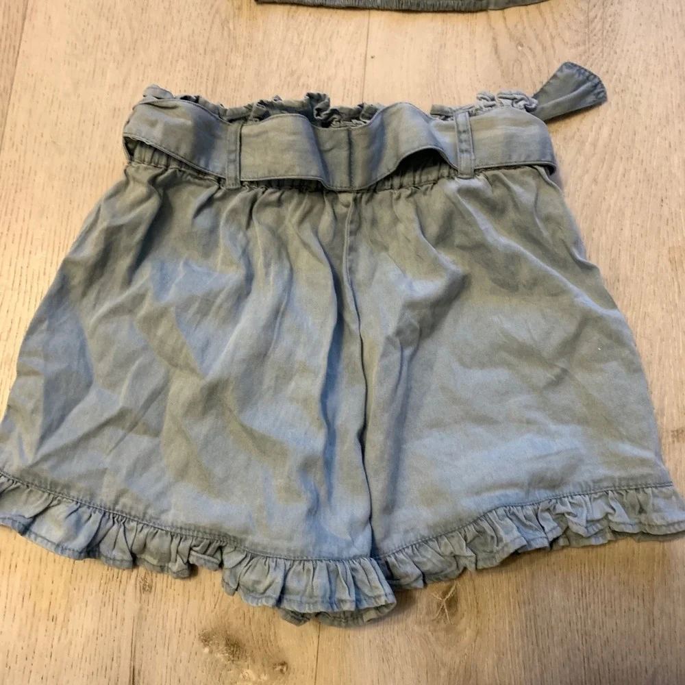 Minoti Girls' Ruffled Chambray Top‎ & Shorts Set - Denim Blue 2-Piece Outfit