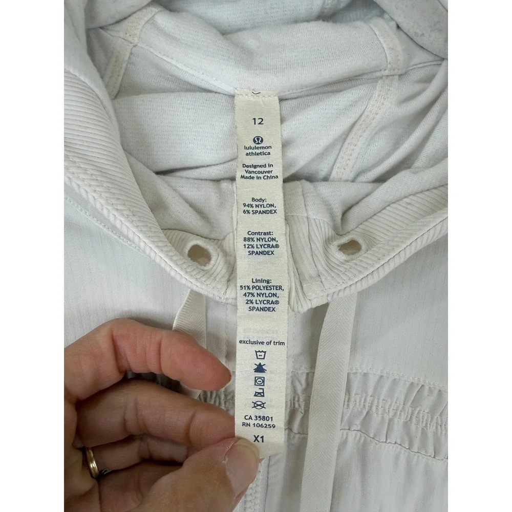 Lululemon Dance Studio Jacket Women 12‎ White Ruched Hooded Full Zip Activewear