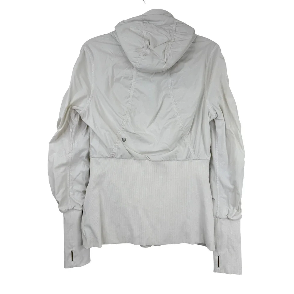 Lululemon Dance Studio Jacket Women 12‎ White Ruched Hooded Full Zip Activewear