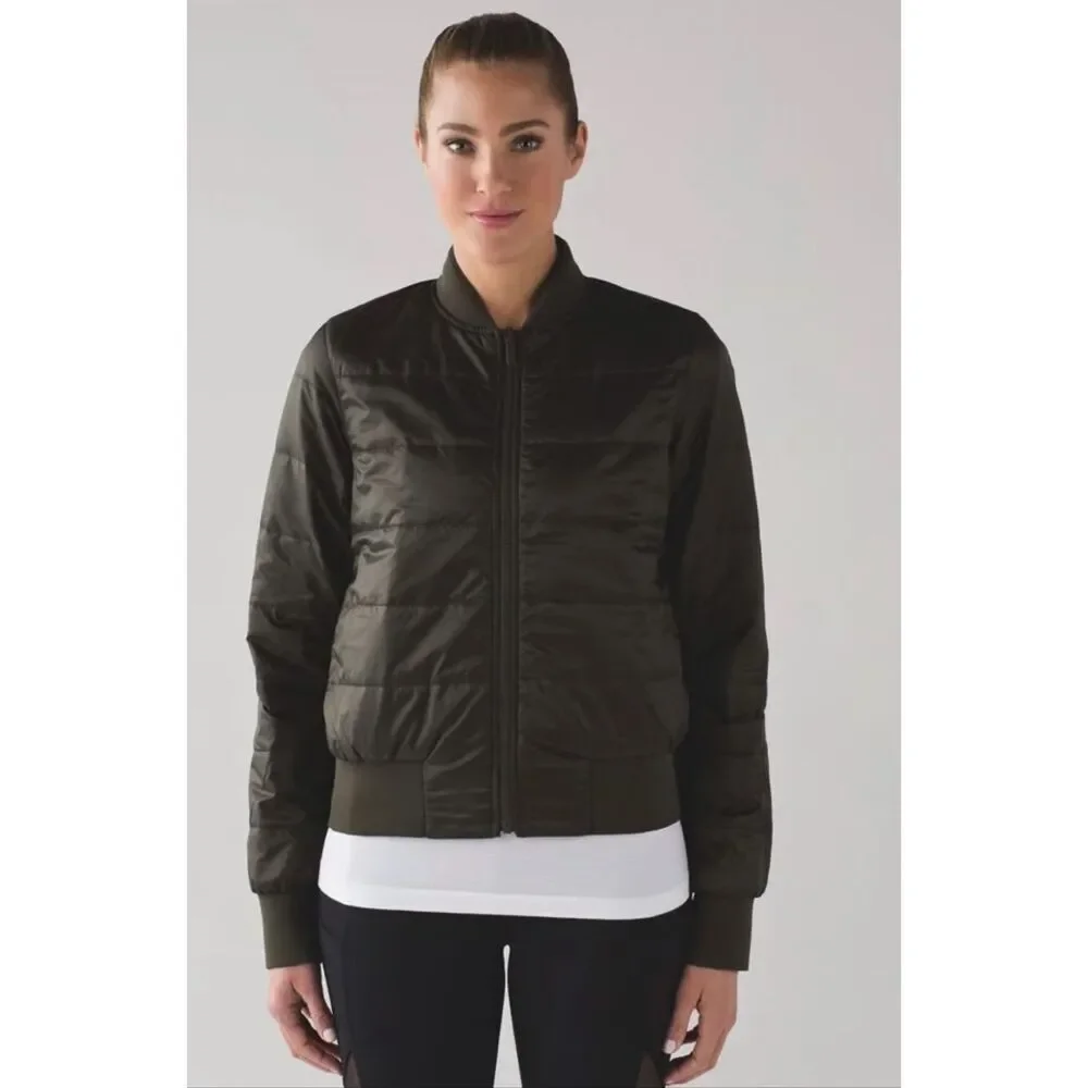 Lululemon Jacket Non-Stop Bomber Reversible‎ Green Dark Olive size 12