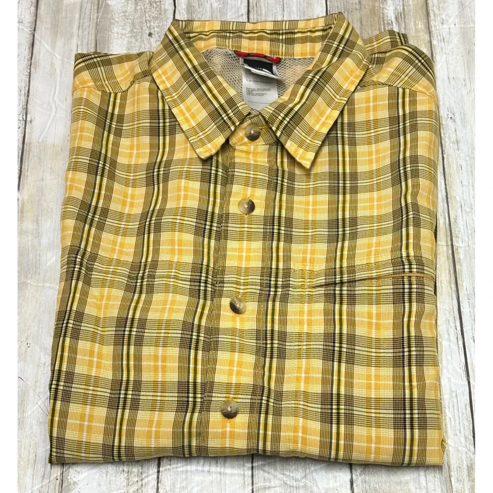 The‎ North Face Mens Yellow Plaid Short Sleeve Button Up Hiking Shirt Large