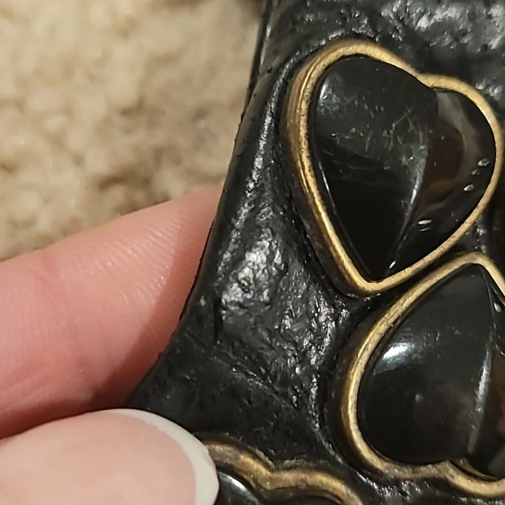 Rare Betsy Johnson Studded Black Heart Leather Clutch Chain‎ and Leather Strap