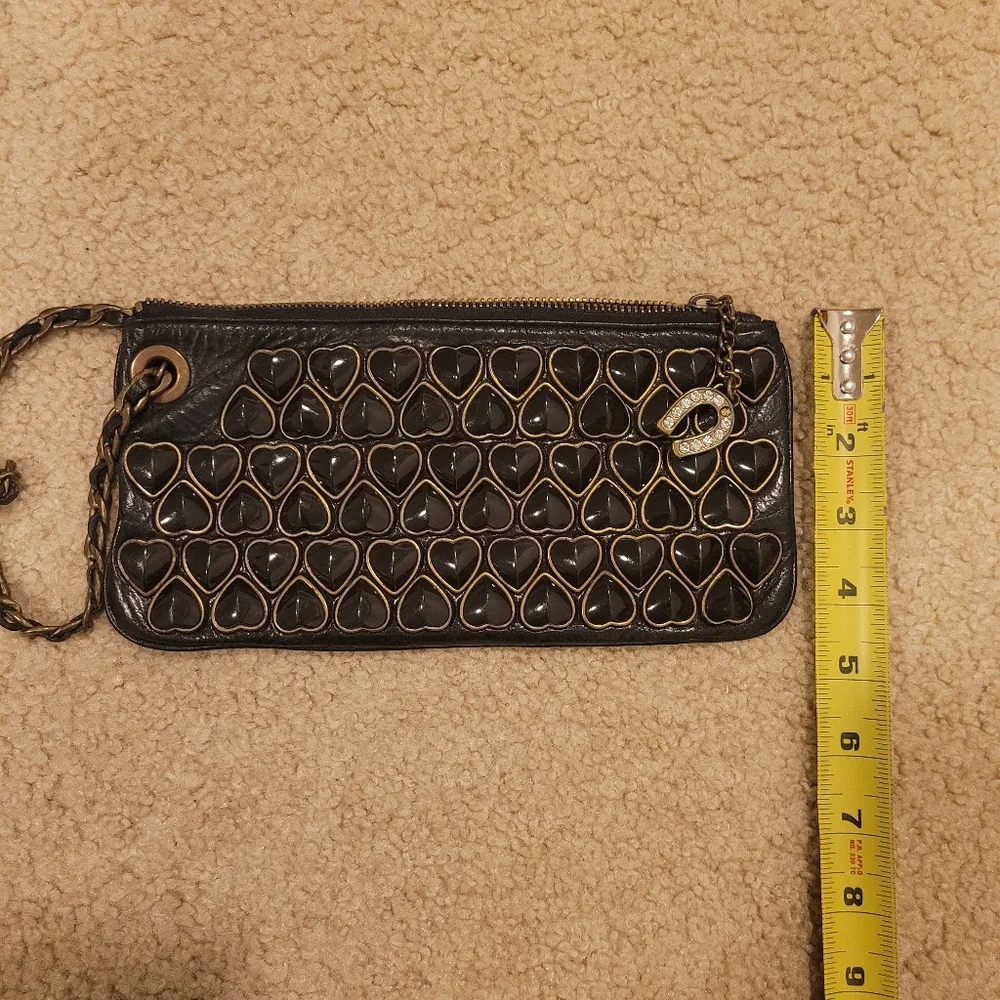 Rare Betsy Johnson Studded Black Heart Leather Clutch Chain‎ and Leather Strap