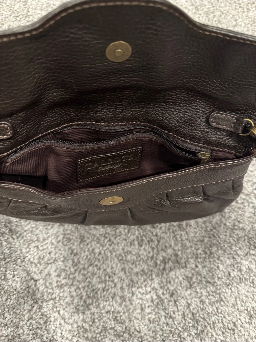 Talbots Dark Brown Pebbled Leather Clutch with Gold Chain