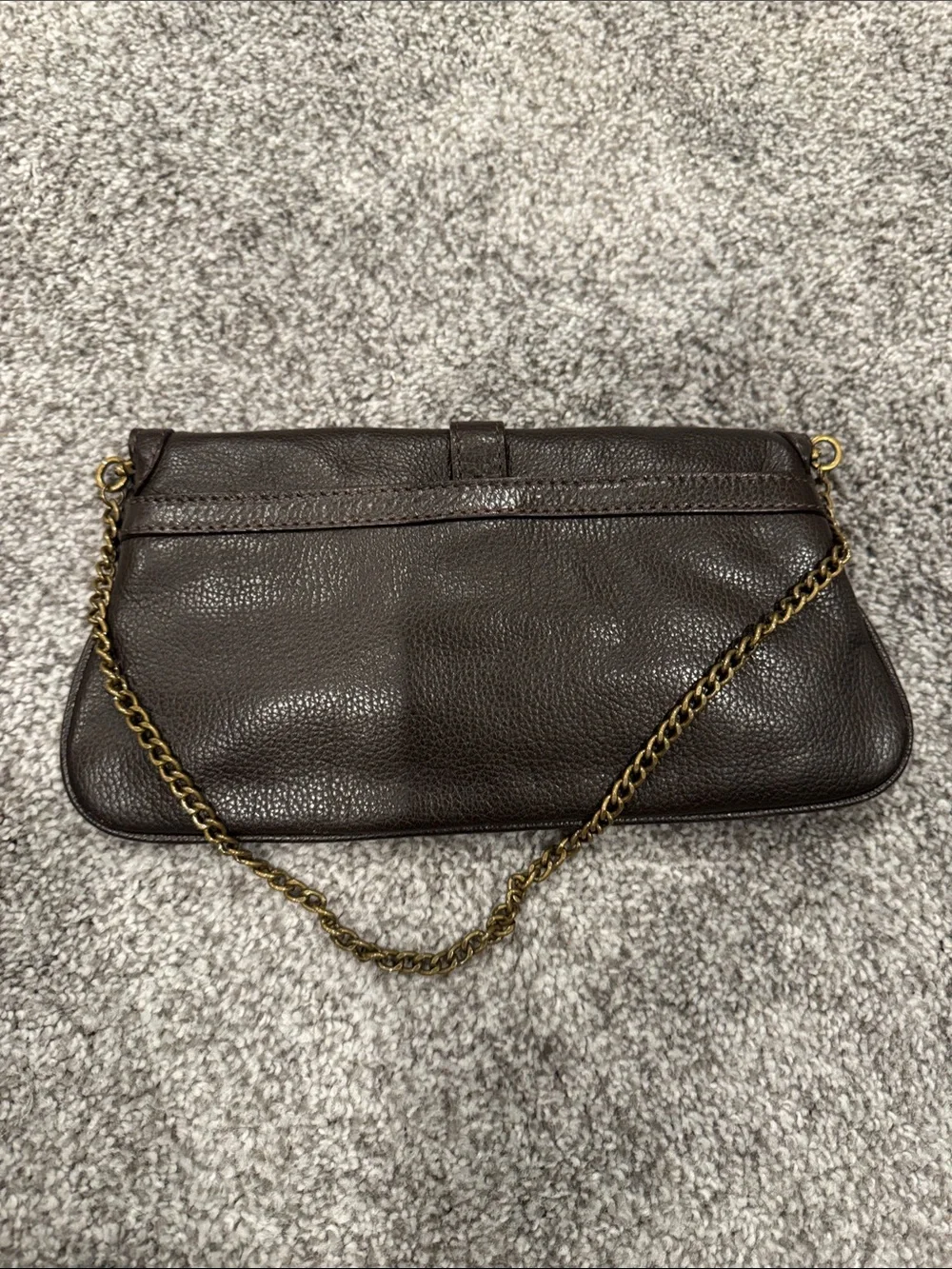 Talbots Dark Brown Pebbled Leather Clutch with Gold Chain