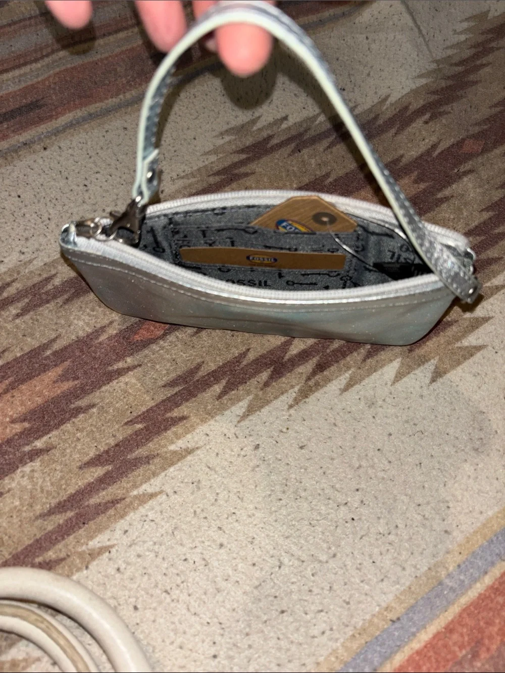 BRAND NEW Fossil Metallic Silver Women's Wristlet Clutch.