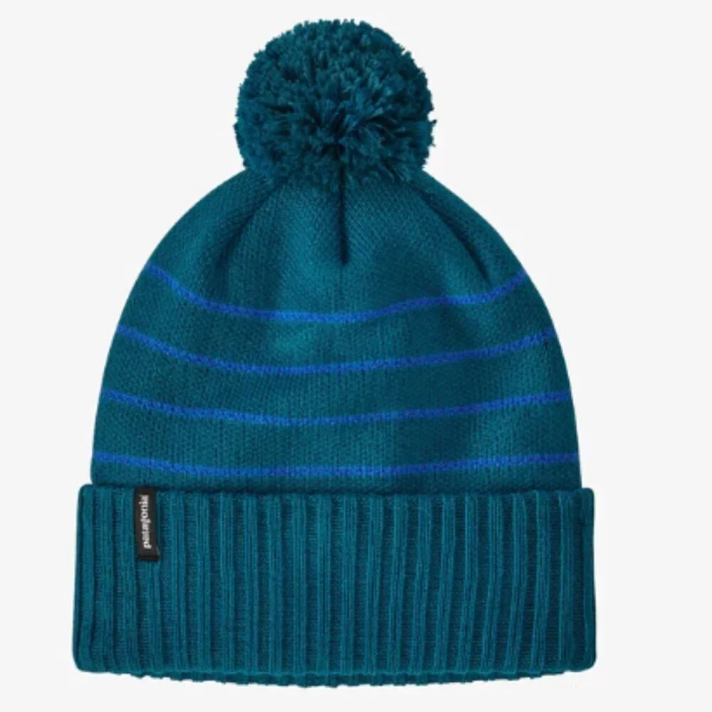 Patagonia Powder Town Beanie Perennial Stripe Knit Steller Blue