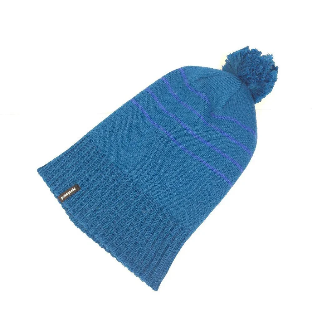 Patagonia Powder Town Beanie Perennial Stripe Knit Steller Blue