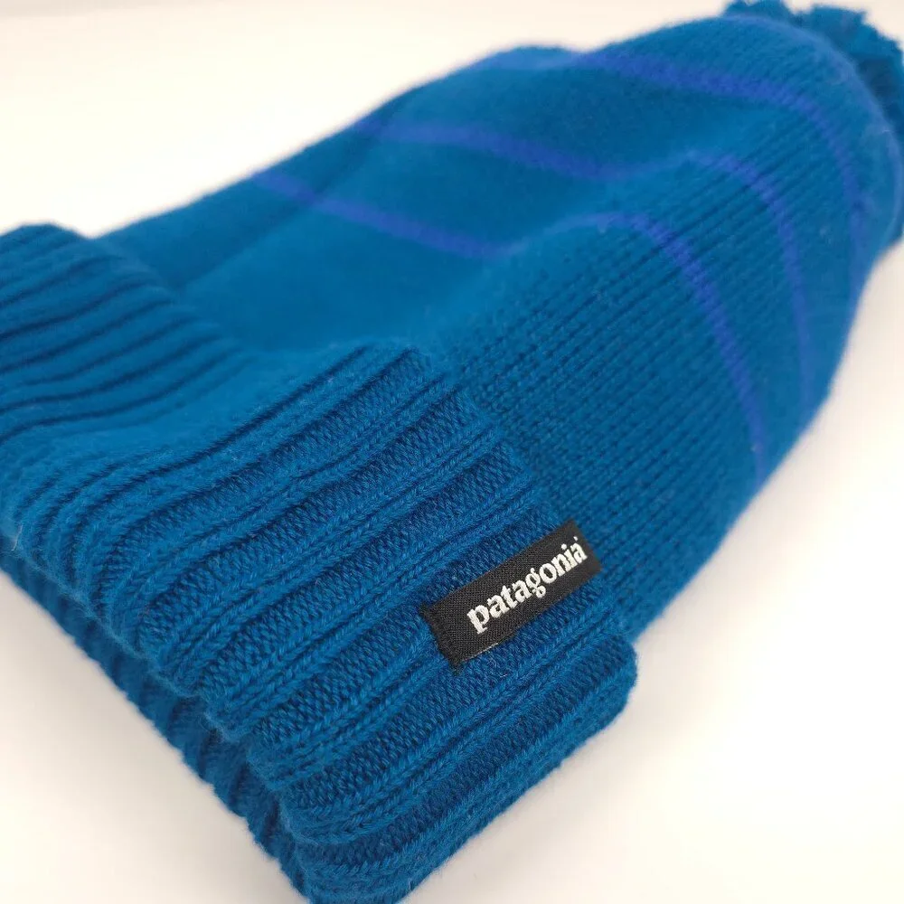 Patagonia Powder Town Beanie Perennial Stripe Knit Steller Blue