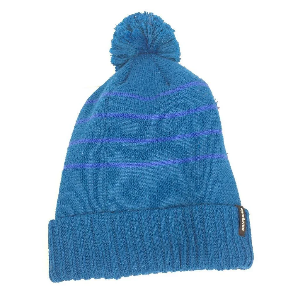 Patagonia Powder Town Beanie Perennial Stripe Knit Steller Blue