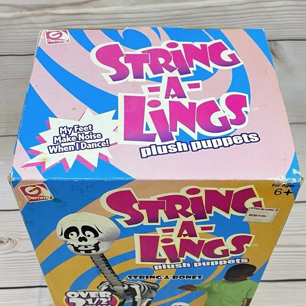 Vintage 2001 Gemmy String-A-Lings Plush Puppet Skeleton & Bones Marionette NOS