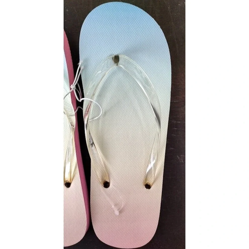 Cat and Jack Kids Girls XL 6 Flip Flops Rainbow‎ Ombre Clear Strap Beach Sandals
