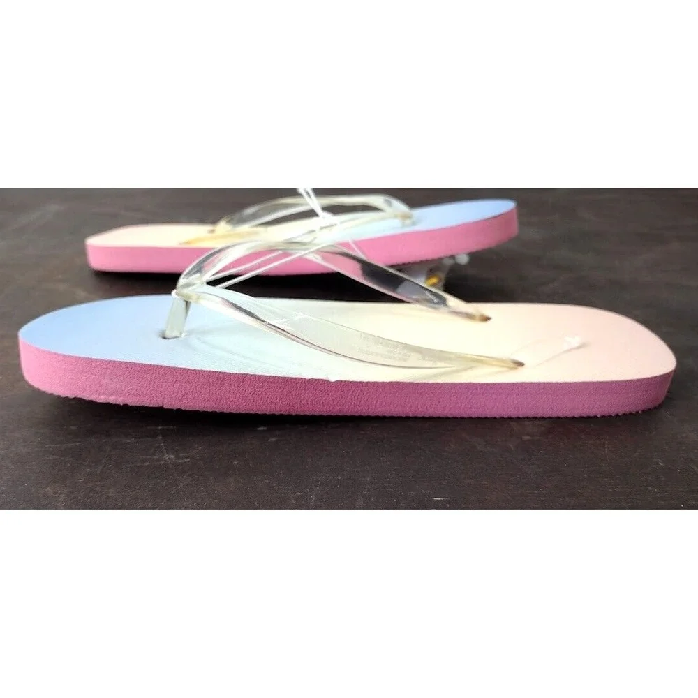 Cat and Jack Kids Girls XL 6 Flip Flops Rainbow‎ Ombre Clear Strap Beach Sandals