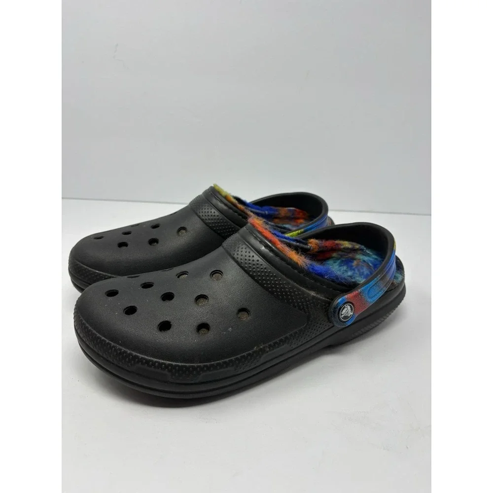 Crocs Adult Unisex Classic Black Lined with Tie Dye Strap & Lining M 8/W 10
