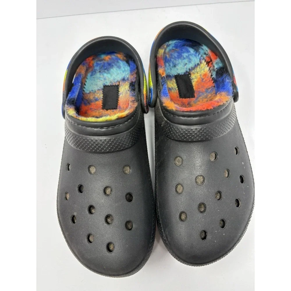 Crocs Adult Unisex Classic Black Lined with Tie Dye Strap & Lining M 8/W 10