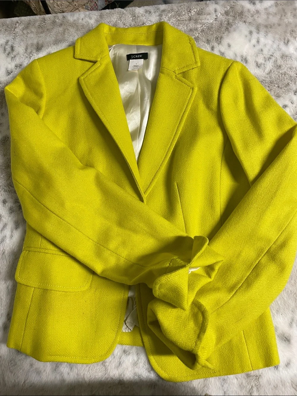 J Crew Neon Yellow wool Tailored Blazer Jacket 4