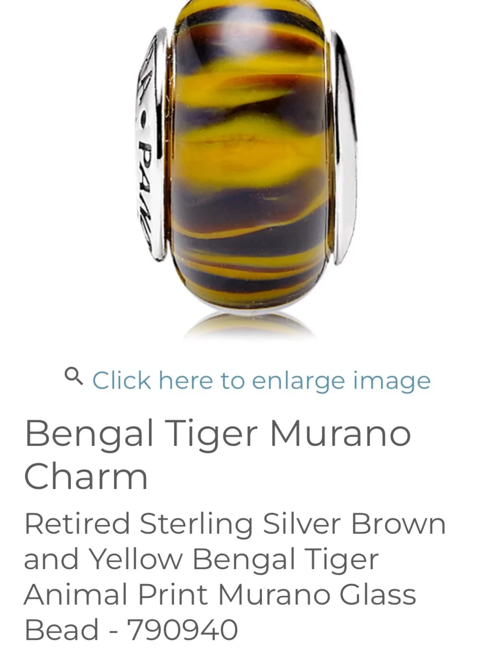 Pandora Bengal Tiger Murano Charm