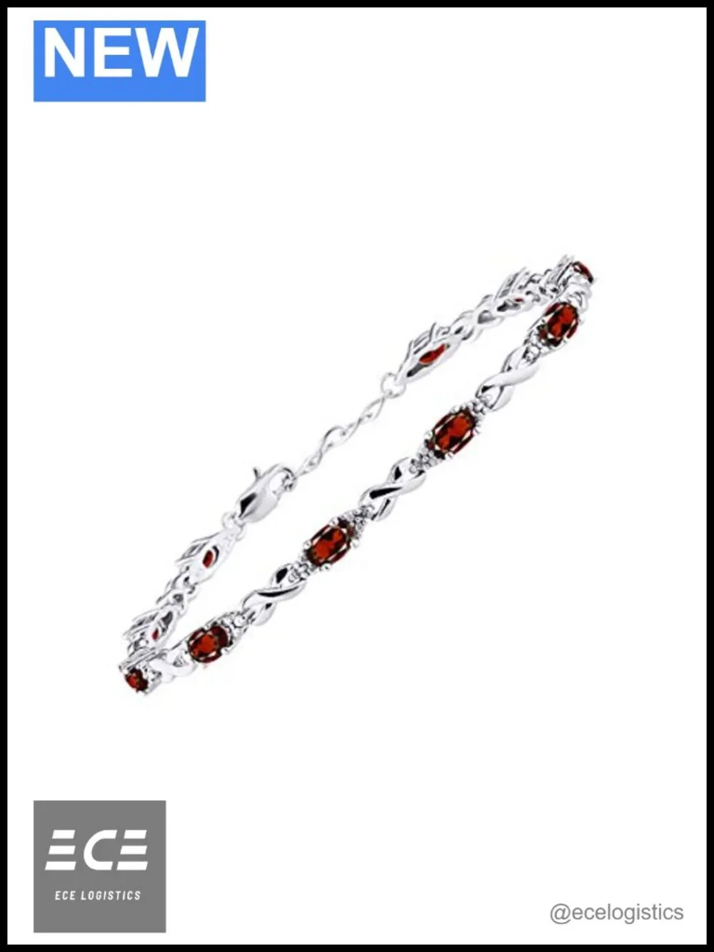 Sterling Silver Garnet Diamond Tennis Bracelet Set Adjustable 7-8