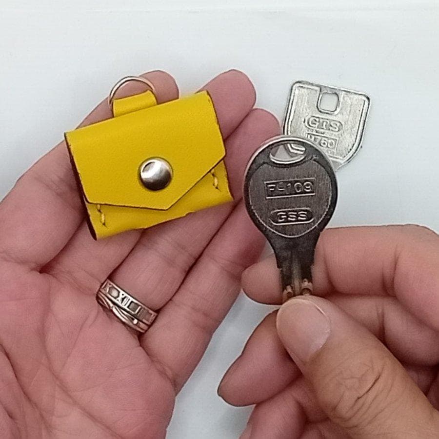 Genuine Leather Key Cover - Yellow - Handmade Leather Craft