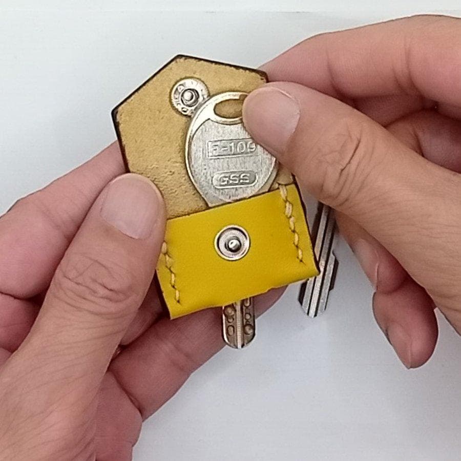 Genuine Leather Key Cover - Yellow - Handmade Leather Craft
