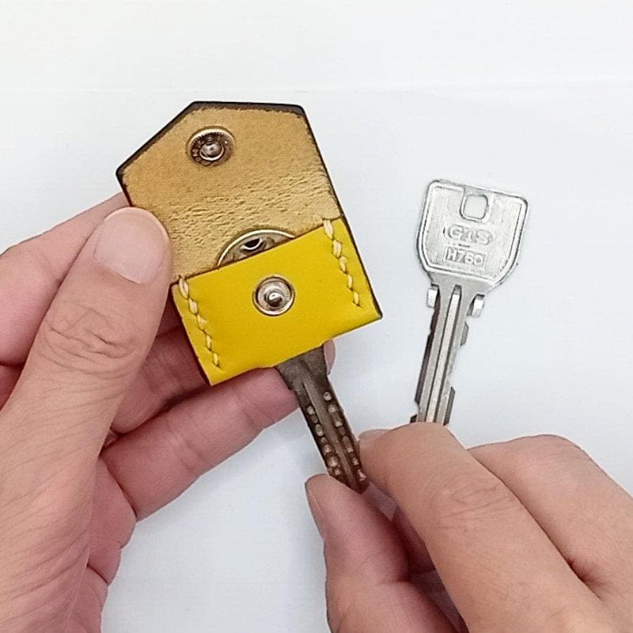 Genuine Leather Key Cover - Yellow - Handmade Leather Craft